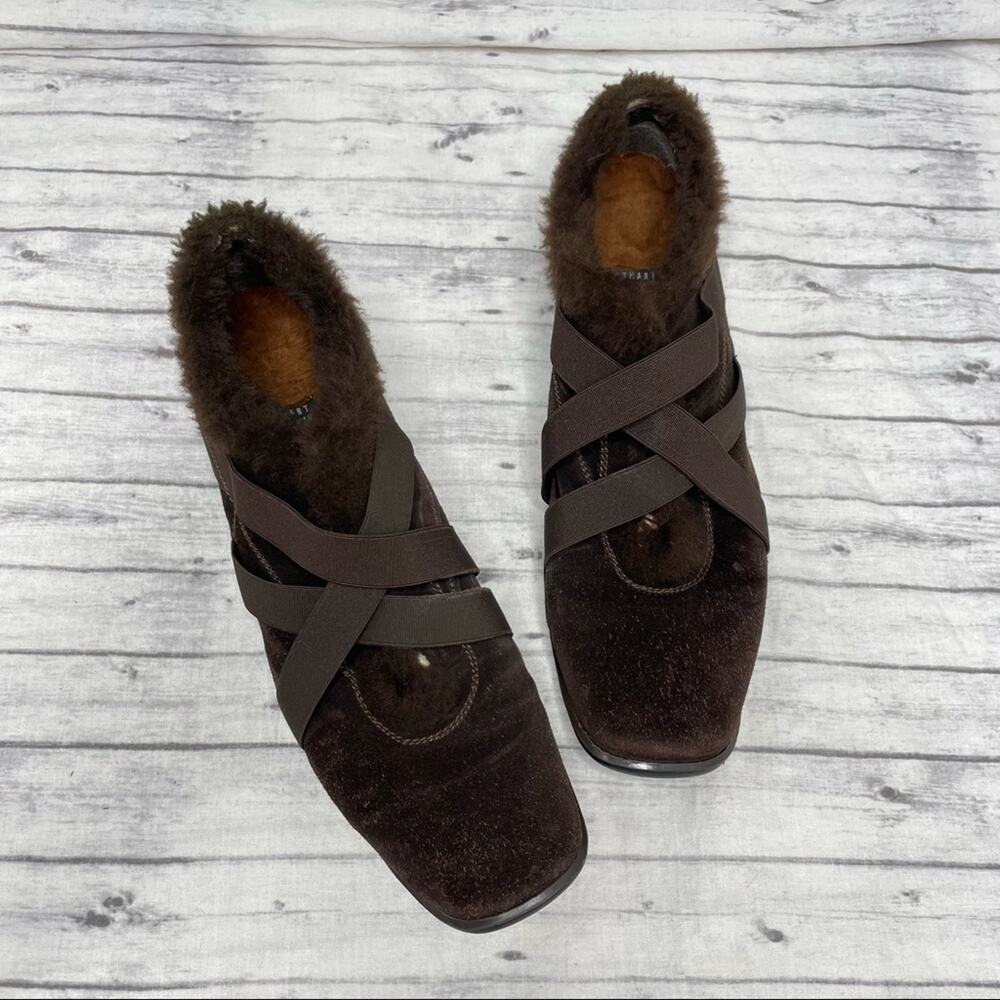 STUART WEITZMAN Suede Faux Fur Sneaker Shoes Womens Size 9.5 Brown Winter Spain - Picture 2 of 10